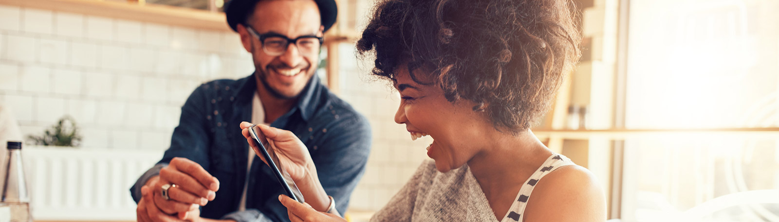 Young couple looking at phone